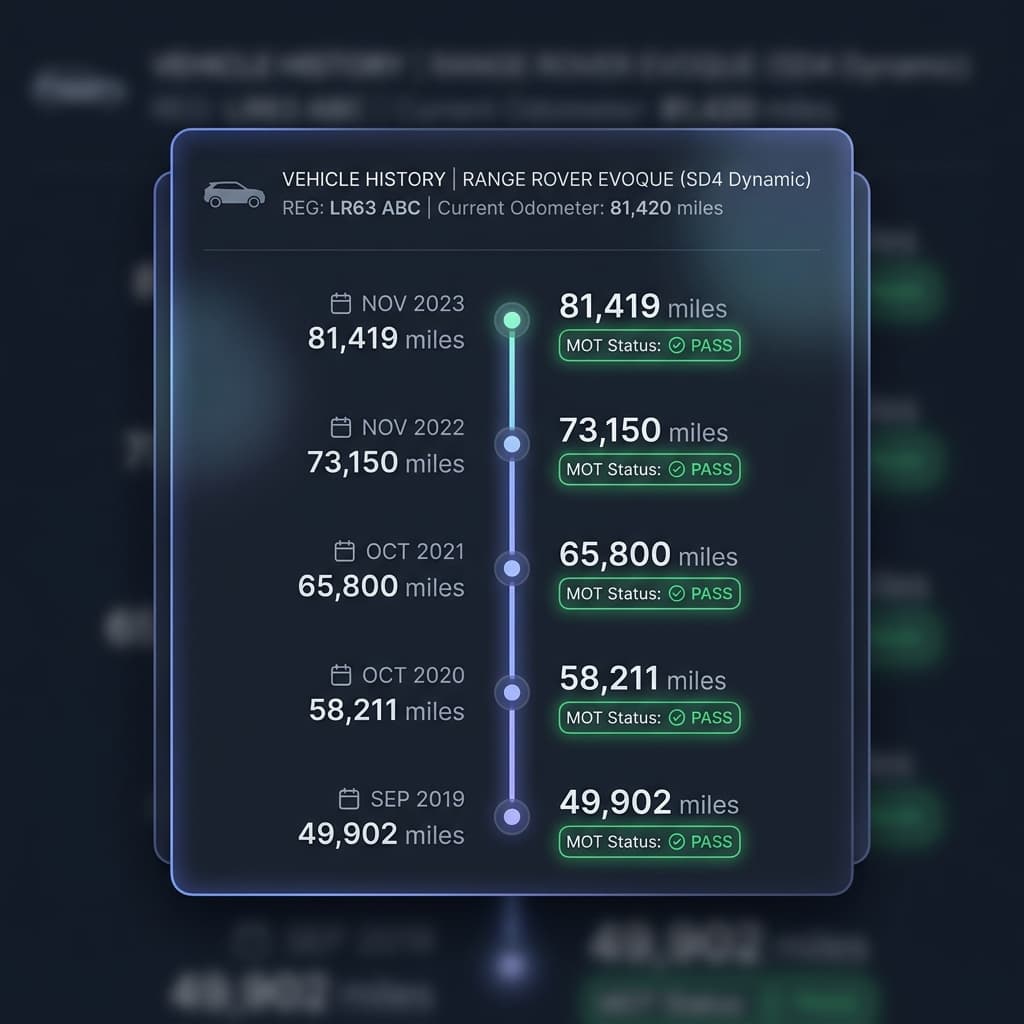 Timeline showing MOT and mileage history
